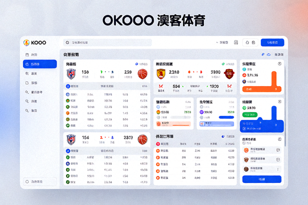 okooo澳客体育数据平台界面展示，包含足球和篮球赛事数据面板